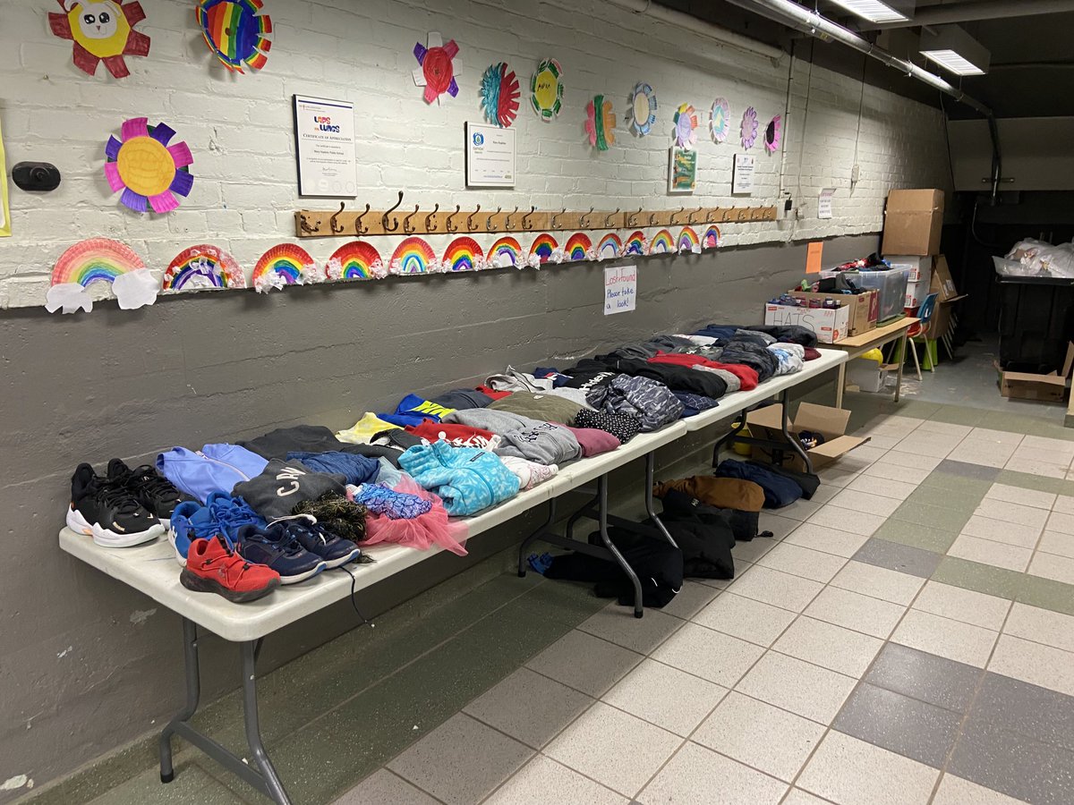 I Spy with my little eye….lots of lost clothing! 👚👕🧢👟🧤🧦
Lost &amp; Found Items ready to be claimed tonight @Open House.  
Make sure you stop by the tables in the lower level to claim your missing items.  Any unclaimed items will be donated. ⁦⁦<a href="/MaryHopkinsPS/">Mary Hopkins Elementary School</a>⁩
