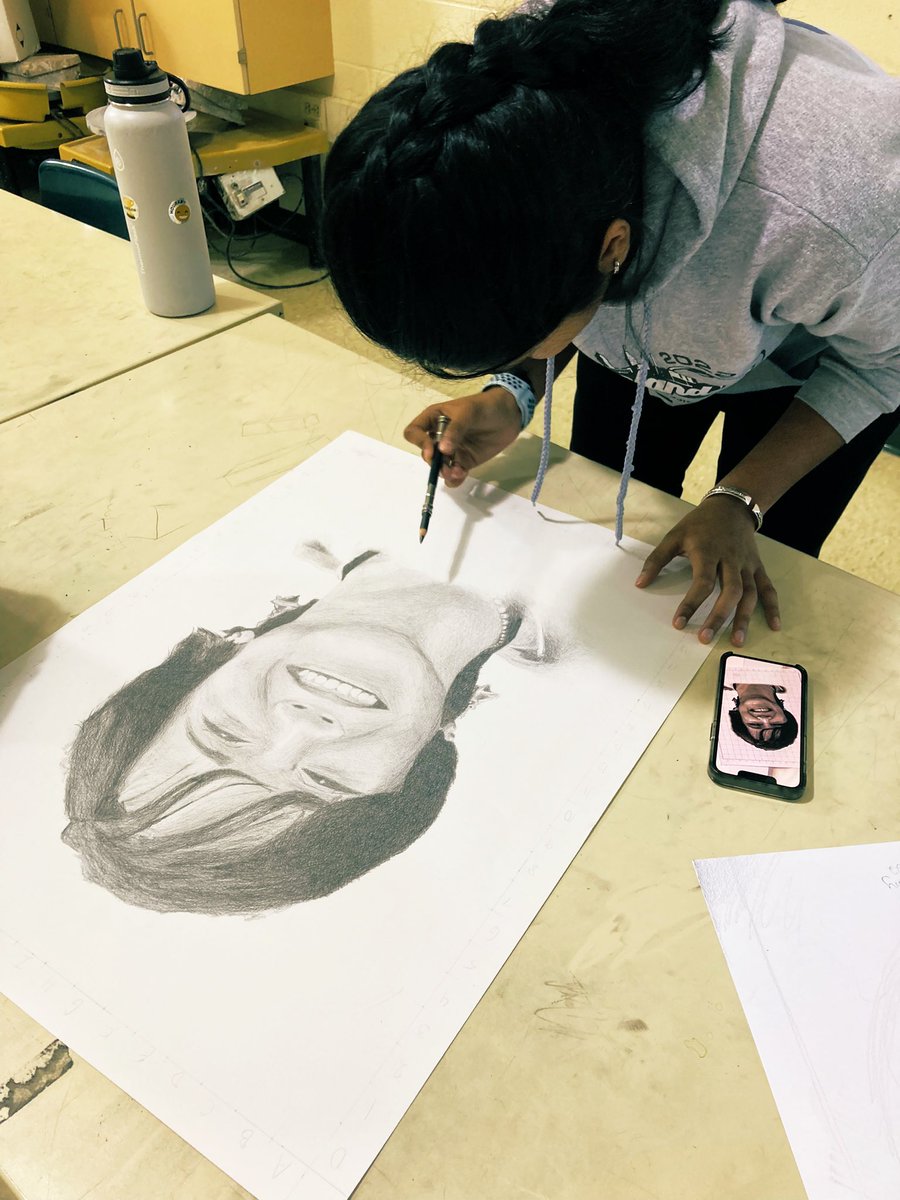 Elakia Vadivelan is finishing up her portrait for city council, Kathi Grandill. Your work is going to bring joy to so many. #atownart #createinspirerepeat @AHS_MH @DrPMilcetich @AHS_SeanBaker