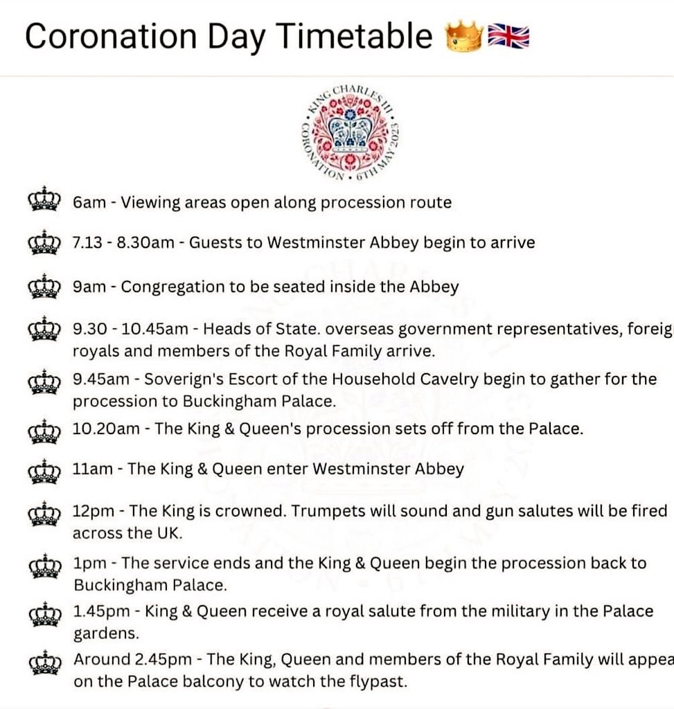 LLCoLondonderry's tweet photo. We are very excited about the build-up to the Coronation of The King and Queen Consort. 

We hope this helps you plan your day. https://t.co/WFtAFsy6tA