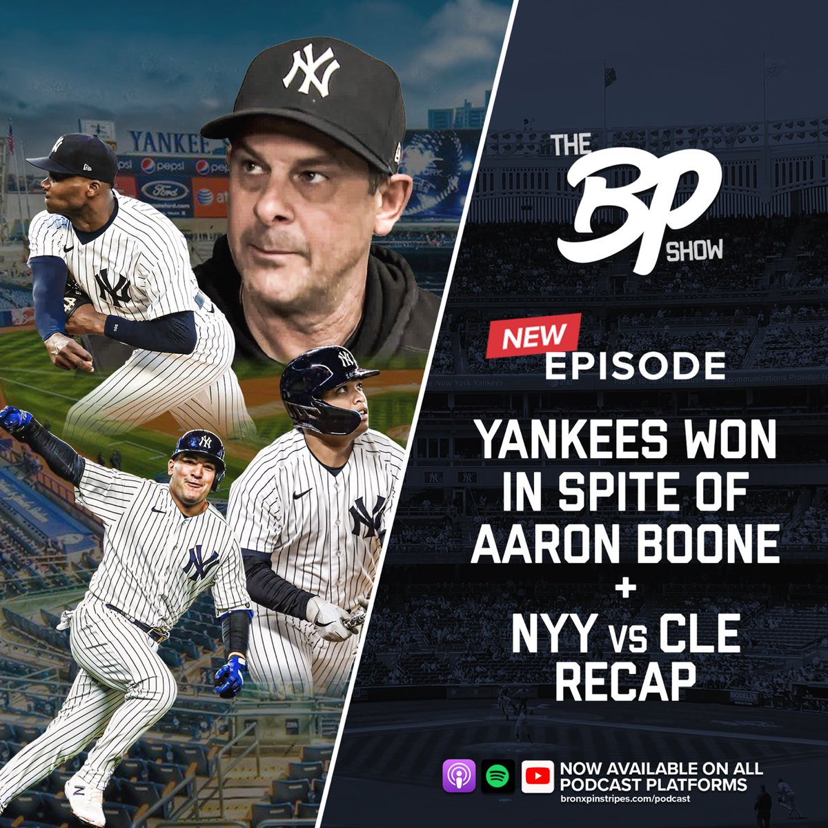 BronxPinstripes's tweet photo. 🚨NEW @YankeesPodcast!🚨

The guys discuss Aaron Boone’s most recent bullpen blunders while recapping the series win against the Guardians! 🤬👏

Listen here!🎧
👉https://t.co/G6zaliQTn6
Watch here!📺
👉https://t.co/UvVuDf5Moe https://t.co/qfPgPdo6Cf