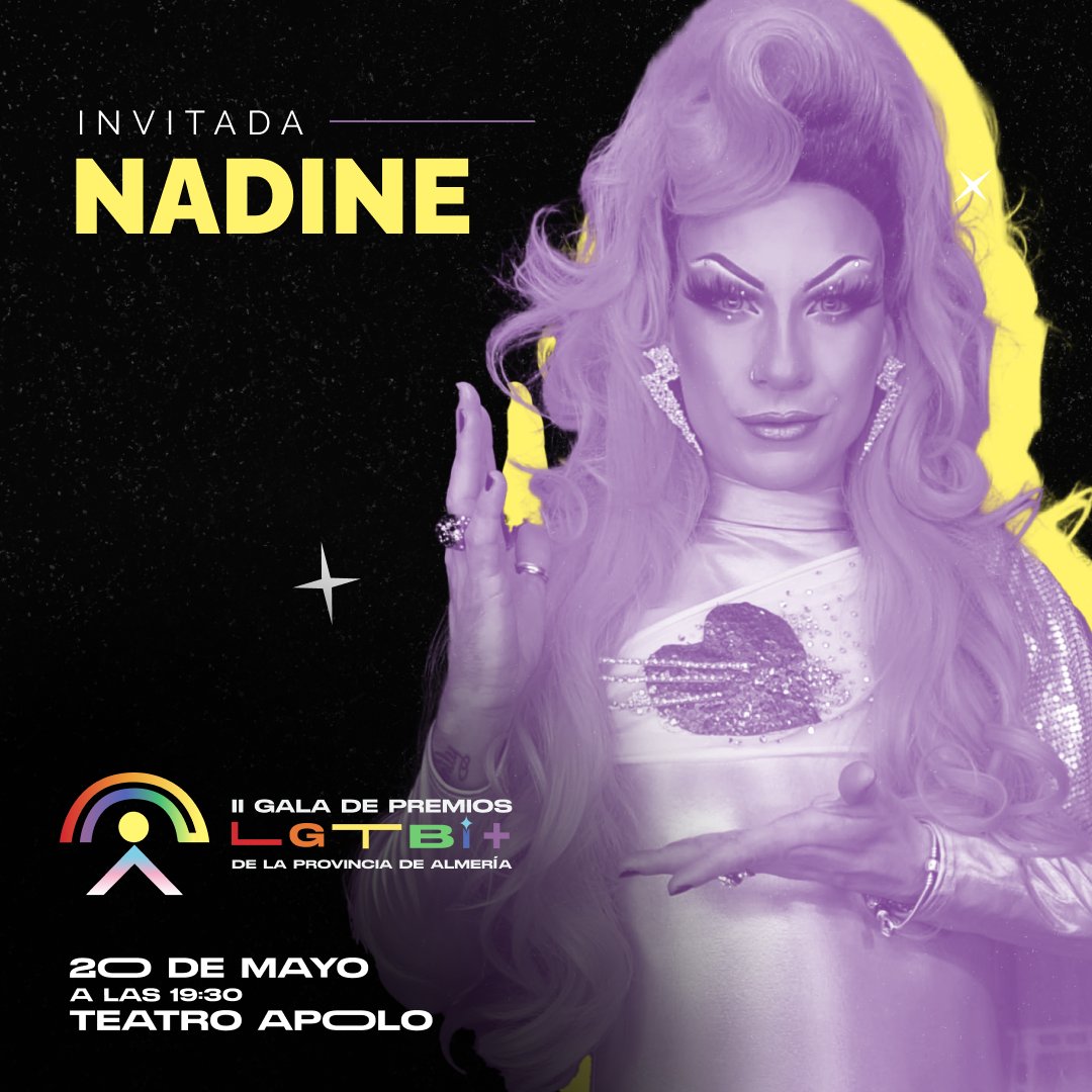 Otra de nuestras invitadas!

<a href="/DragNadine/">Nadine Rodríguez</a> volverá a llenar el teatro de talento durante estos #PremiosLGBTIAlmería

Pero esto no es todo, aún queda mucho más...
