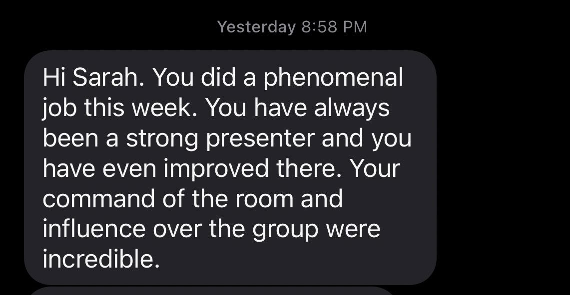 I would not be where I am today without the amazing sponsors in my life.  Just this week alone I received this incredibly thoughtful gift from my mentor and this message from one of the leaders of our business.  I am so grateful to be where I am right now.