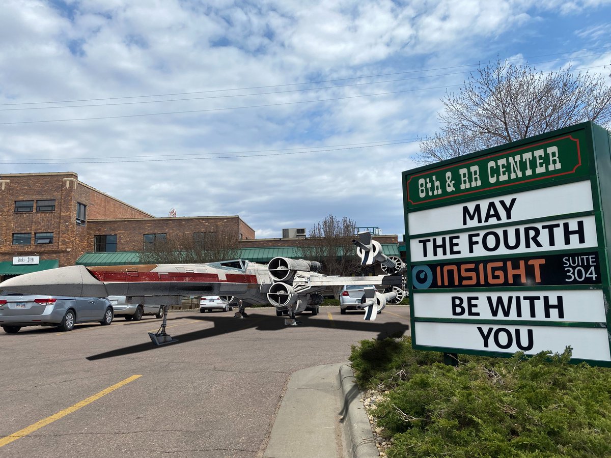InsightSPEAKS's tweet photo. Look what landed in the 8th and Railroad parking lot! The force is strong with Insight. ⭐ Happy Star Wars Day! #StarWarsDay #MayThe4thBeWithYou https://t.co/b6WuXEjb5G