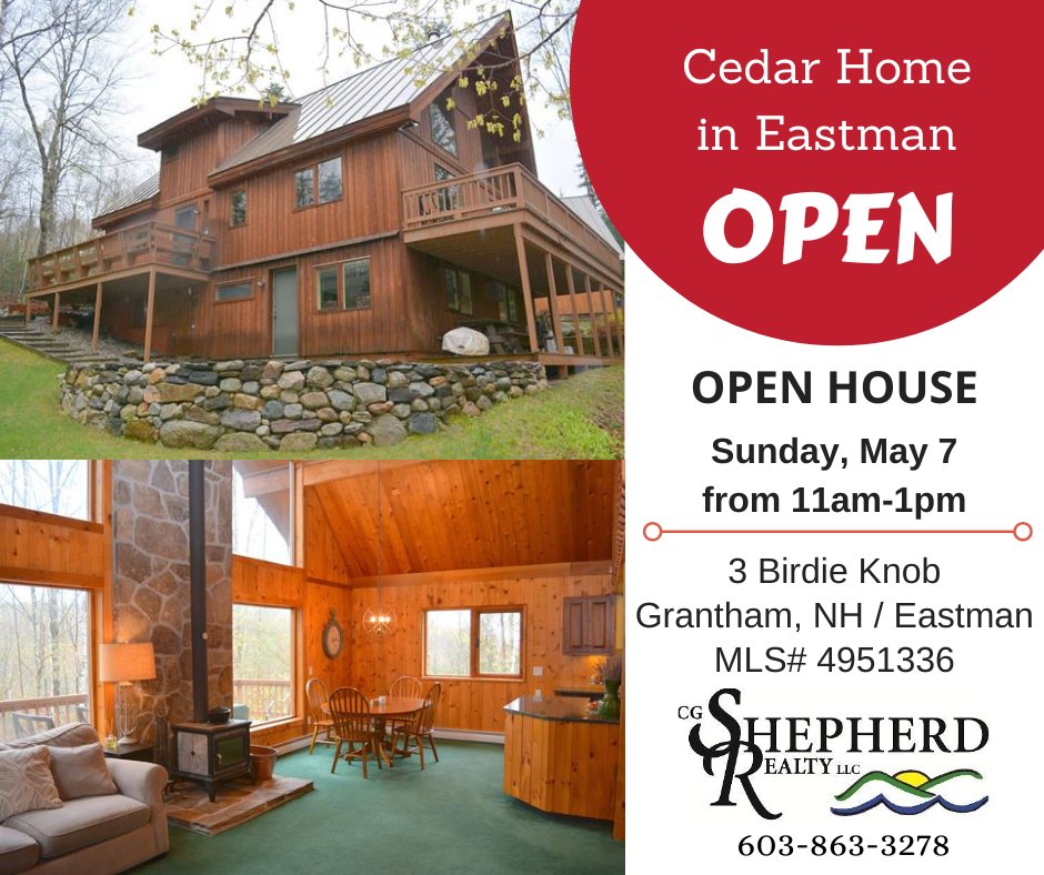 CGSheprealty's tweet photo. #OpenHouse 3 Birdie Knob, Grantham, NH / Eastman -- Join @carolsheprealty at this NEW Listing. Cedar home w/ 3 levels of living space. Get directions &amp; view details -> https://t.co/urGdLyNeXb #nhrealestate #eastmannh #homeforsale #newlisting #cedarhome https://t.co/PwqgGZQBww