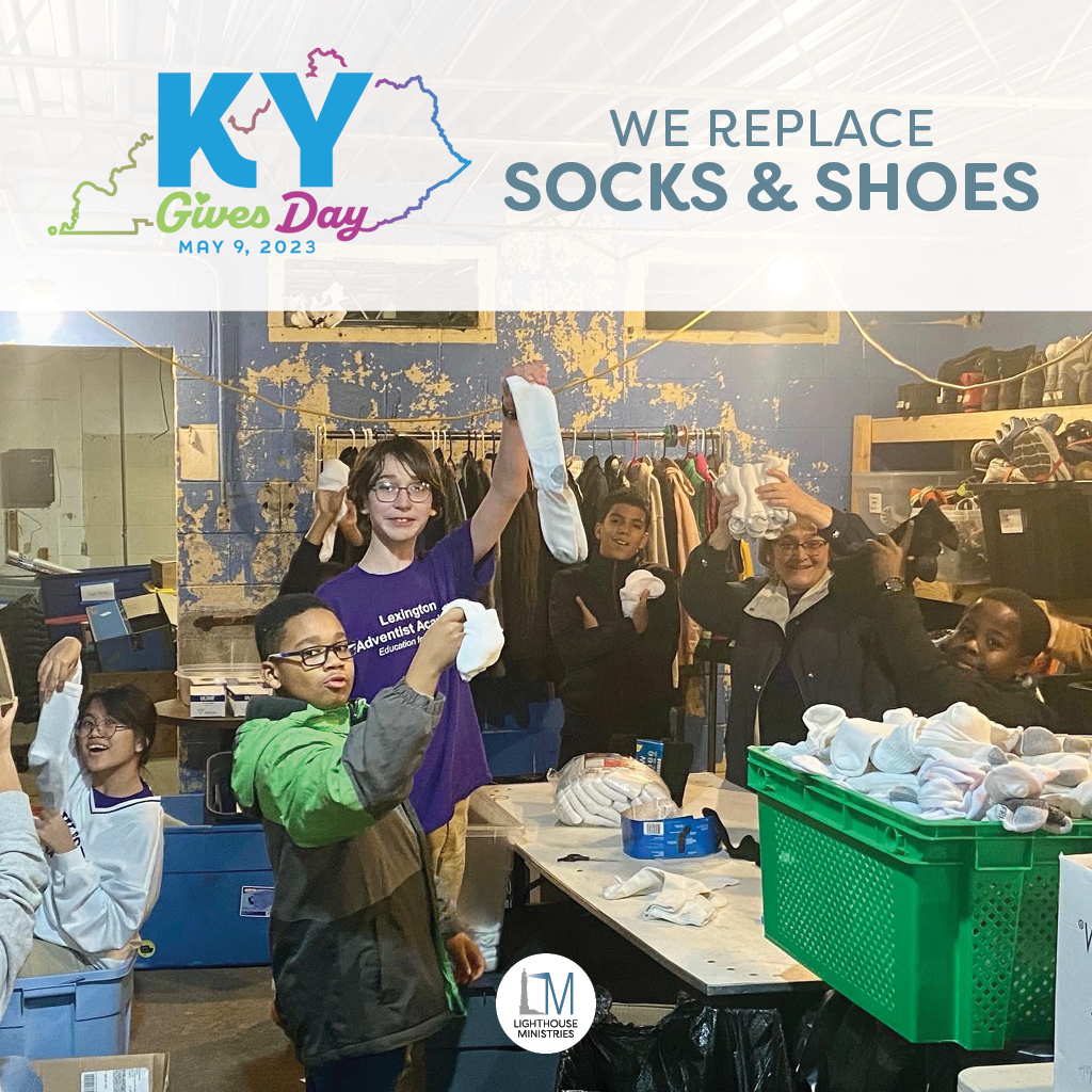 Lighthouse_Lex's tweet image. Five days away from KY Gives Day—the state's 24-hour day of giving. Your donations are essential to our services—like replacing worn out socks and shoes. We don't receive government funding and rely on community support. Donate @ kygives.org. #kygives23