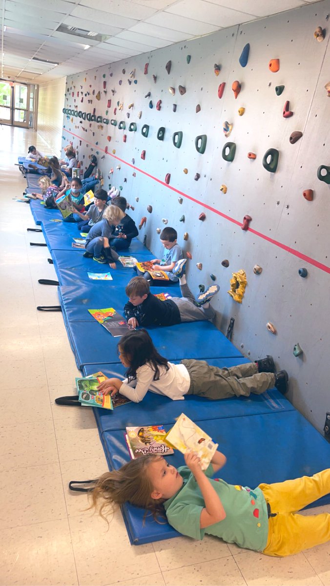 In honor of the last “Wacky Wednesday” 🤪 (aka. Early Release) this yr, the class and I found a WACKY place to practice out ind. reading skills.  📖 Our goal is to read for 15min. uninterrupted by the end of the year and we’re up to 14!  Keep it up Ms. K’s Sussie Students! 🥳