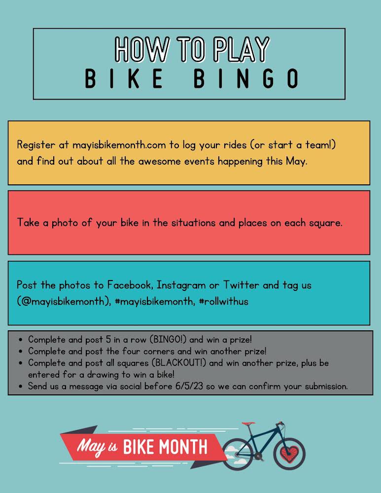 May is Bike Month (@mayisbikemonth) on Twitter photo Are you playing May is Bike Month bingo? If not, get started today! You have even more chances to win free prizes! Take photos and post them to instagram tagging <a href="/mayisbikemonth/">May is Bike Month</a> to receive credit! Are you playing May is Bike Month bingo? If not, get started today! You have even more chances to win free prizes! Take photos and post them to instagram tagging <a href="/mayisbikemonth/">May is Bike Month</a> to receive credit!