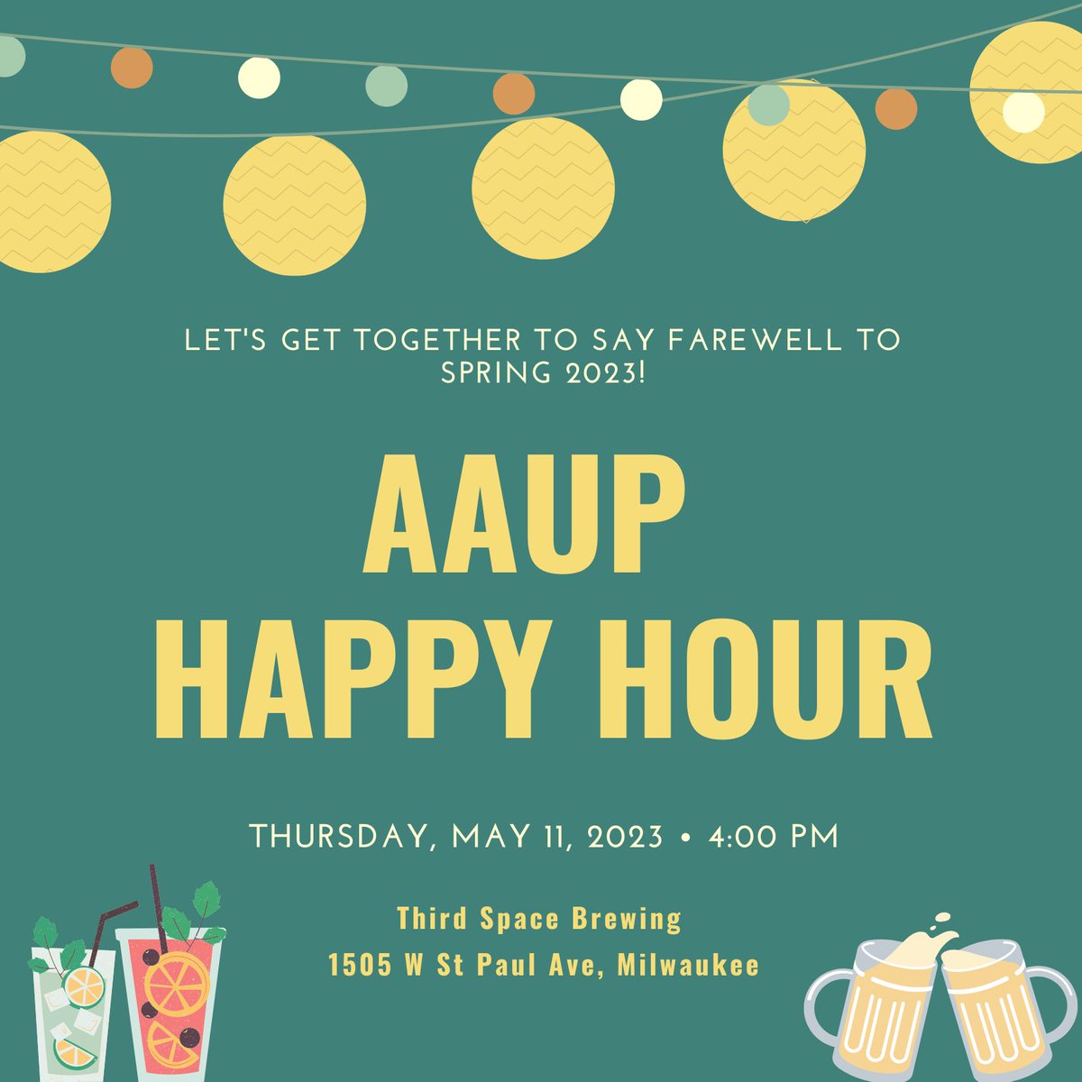 Join us for our AAUP happy hour next week! We'll celebrate the end of the semester and our Shared Governance Award recipient, @s_m_kay
