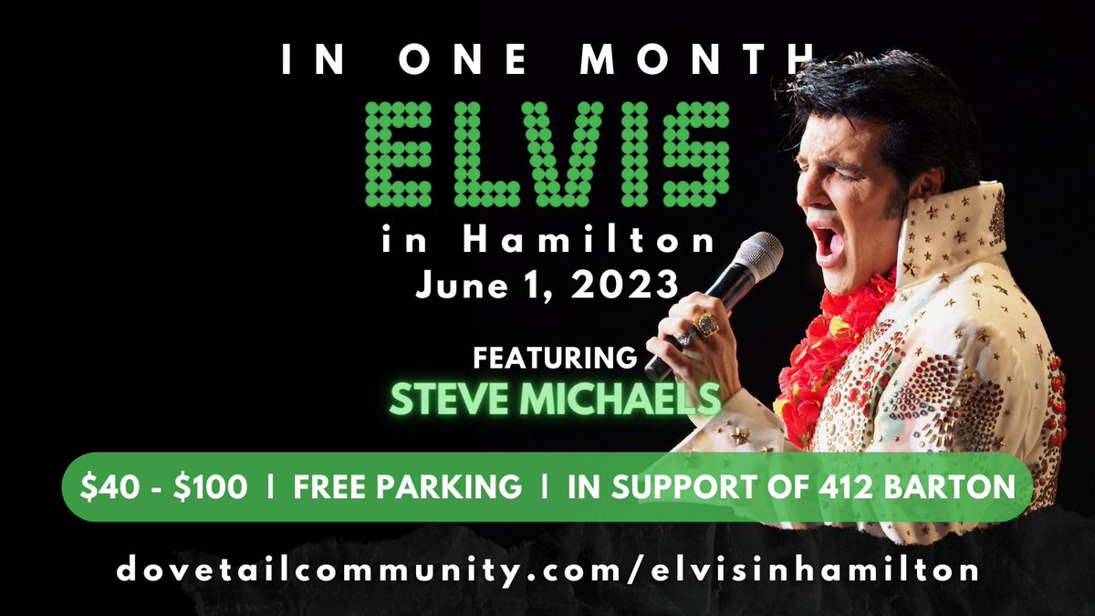 You can support <a href="/SMH_Hamilton/">St. Matthew's House</a>'s 412 Barton by attending the Elvis in Hamilton show! It will be a performance never before seen and a night you'll never forget! The show is ONLY ONE MONTH away! 

Get your tickets now - they're going fast! 
dovetailcommunity.com/elvisinhamilton