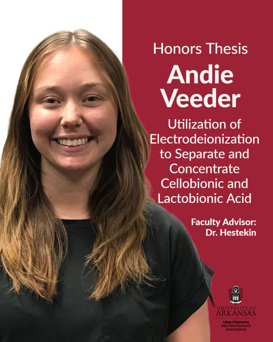 CHEG_UARK's tweet photo. Chemical engineering honors students Hector Apodaca Reyes, Siddhi Bhat, Katelyn Robinson, &amp; Andie Veeder completed thesis presentations earlier this semester at various conferences. Congratulations all on this important step toward graduation! #cheguark #uarkengineering https://t.co/NLtoyVf7X5