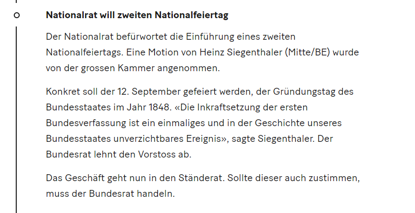 Ja, bitte!

Der 12. September repräsentiert unsere Werte und den Schweizer Bundesstaat auf eine ganz besondere Weise. An diesem Tag wurde der Grundstein der modernen Schweiz gelegt und gehört entsprechend gewürdigt.