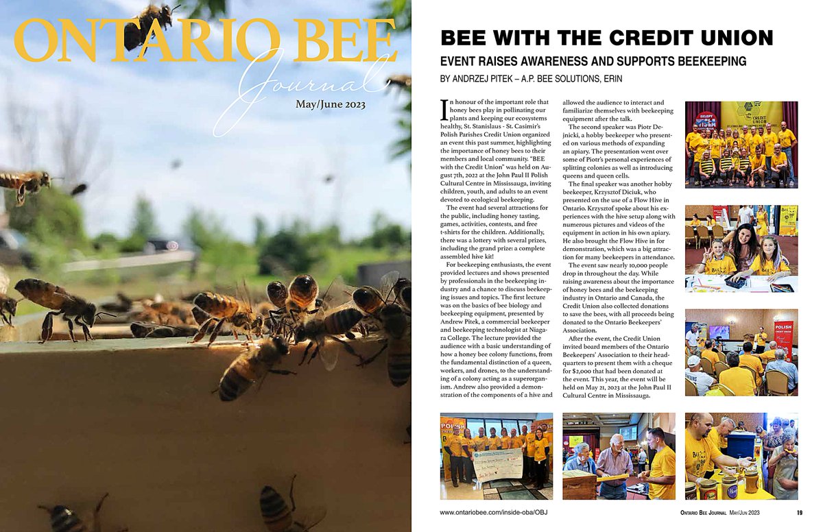 PolishCU's tweet photo. An article in the ‘Ontario Bee Journal’ May/June 2023 issue, about the 'Bee with the Credit Union' event organized by our Credit Union in August 2022 https://t.co/L3ZAjo2SOn
