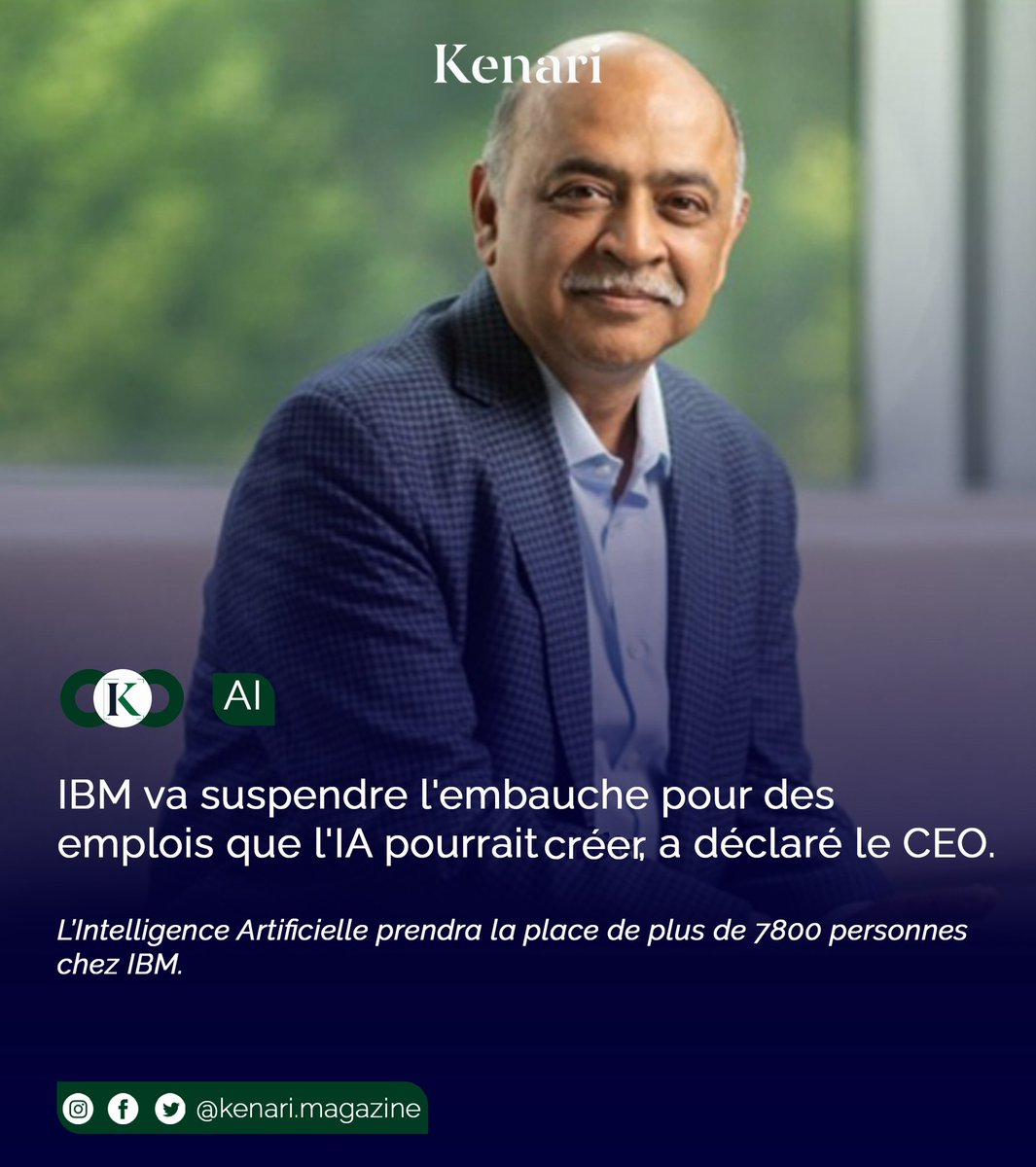 Le PDG d'International Business Machines Corp., Arvind Krishna, a déclaré que la société prévoyait de suspendre l'embauche pour des postes qui pourraient être remplacés par l'intelligence artificielle dans les années à venir.

Soit 7800 personnes seront chassées par AI

#AI #IBM