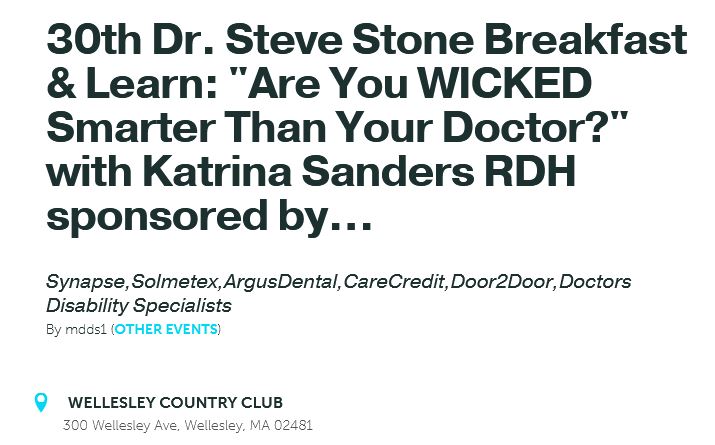 drjefflo's tweet photo. Thank you sponsors!! 30th Annual Dr. Steve Stone Breakfast &amp; Learn this Sunday at Wellesley Country Club @MassDental @AmerDentalAssn https://t.co/4oBvsRqQRF