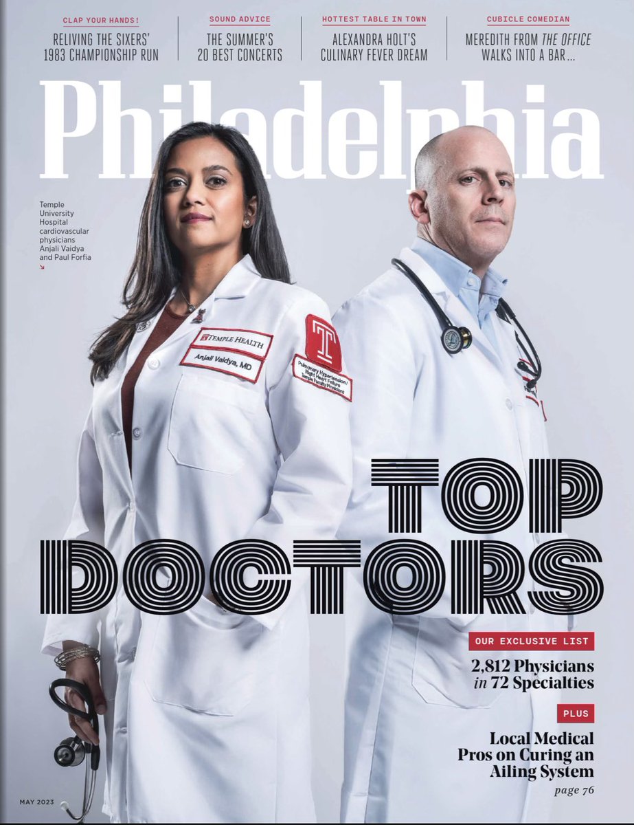 So incredibly impressed (though not surprised) by the accomplishments of @TempleCards @anjalivaidyaMD and @PForfiaPHDOC landing the cover of @phillymag as @TopDoctors!! #PulmonaryHypertension @WomenAs1 @TempleHealth @ACCInTouch @PaChapterACC @PHAssociation @PulmonaryNews @ATS_PC