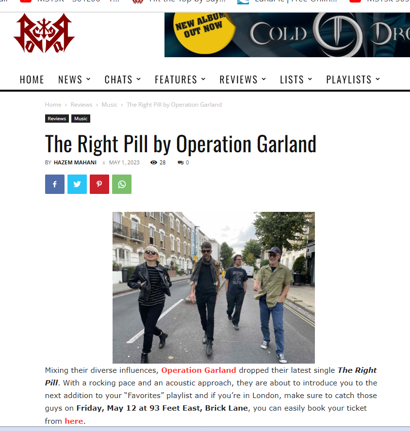 “groovy melodies…a wall of sound…relentless...”

Great review of "The Right Pilll" by Rock Era Magazine!

rockeramagazine.com/the-right-pill…

<a href="/93feeteast/">93FeetEast</a> #rockreviews #londonlive <a href="/RockEraMag/">Rock Era Magazine</a> <a href="/theretweetermag/">Theretweetersretweets 🤘🎸🤘</a> <a href="/MAPCafe1/">MAP Cafe</a>