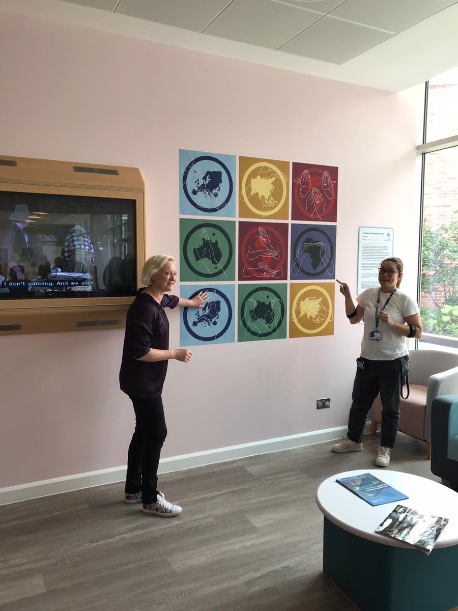 SWLSTG's tweet photo. The tour included a look at our incredible @Hospital_Rooms artworks. Here is Dame Ruth May experiencing an artwork by @RubbenaArt on Bluebell ward, our specialist deaf ward.

The artwork is tactile so it can be experienced by those who are both hearing and sight impaired. https://t.co/TprK5x8wWC