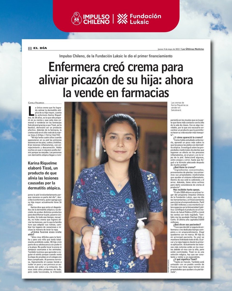 Los emprendedores son testimonio de pasión y trabajo. Ese es el caso de Karina Riquelme, ganadora de la primera versión de Impulso Chileno hace casi 5 años. Hoy con su negocio #Tissé llega a miles de personas. Los invitamos a conocer su historia lnkd.in/eqXm9Cqm
