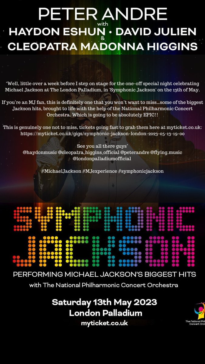 .... and with the one and only <a href="/peterandre/">peterandre</a>
Will be there!! 
 myticket.co.uk: myticket.co.uk/gigs/symphonic… 

#MichaelJackson #MJexperience #symphonicjackson