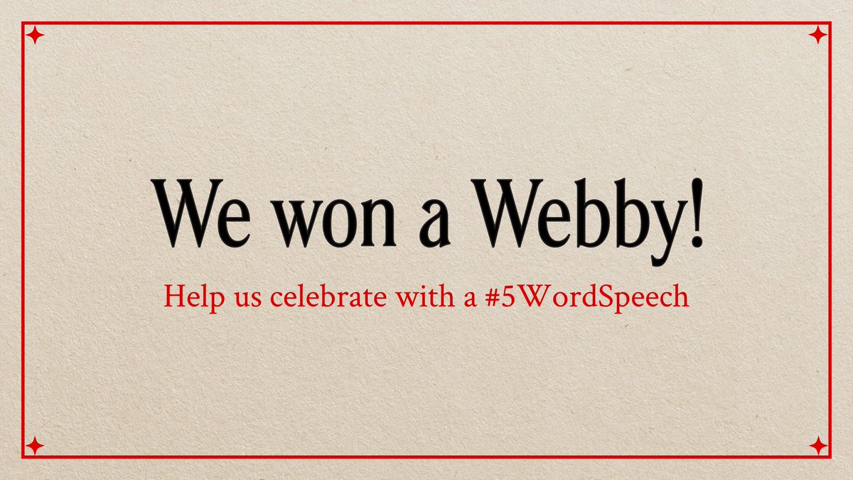 We won a Webby thanks to you, Wondercaders! The winners of @TheWebbyAwards celebrate their victories with a #5WordSpeech. What should ours be? (Reply to this tweet for your submission, please!)