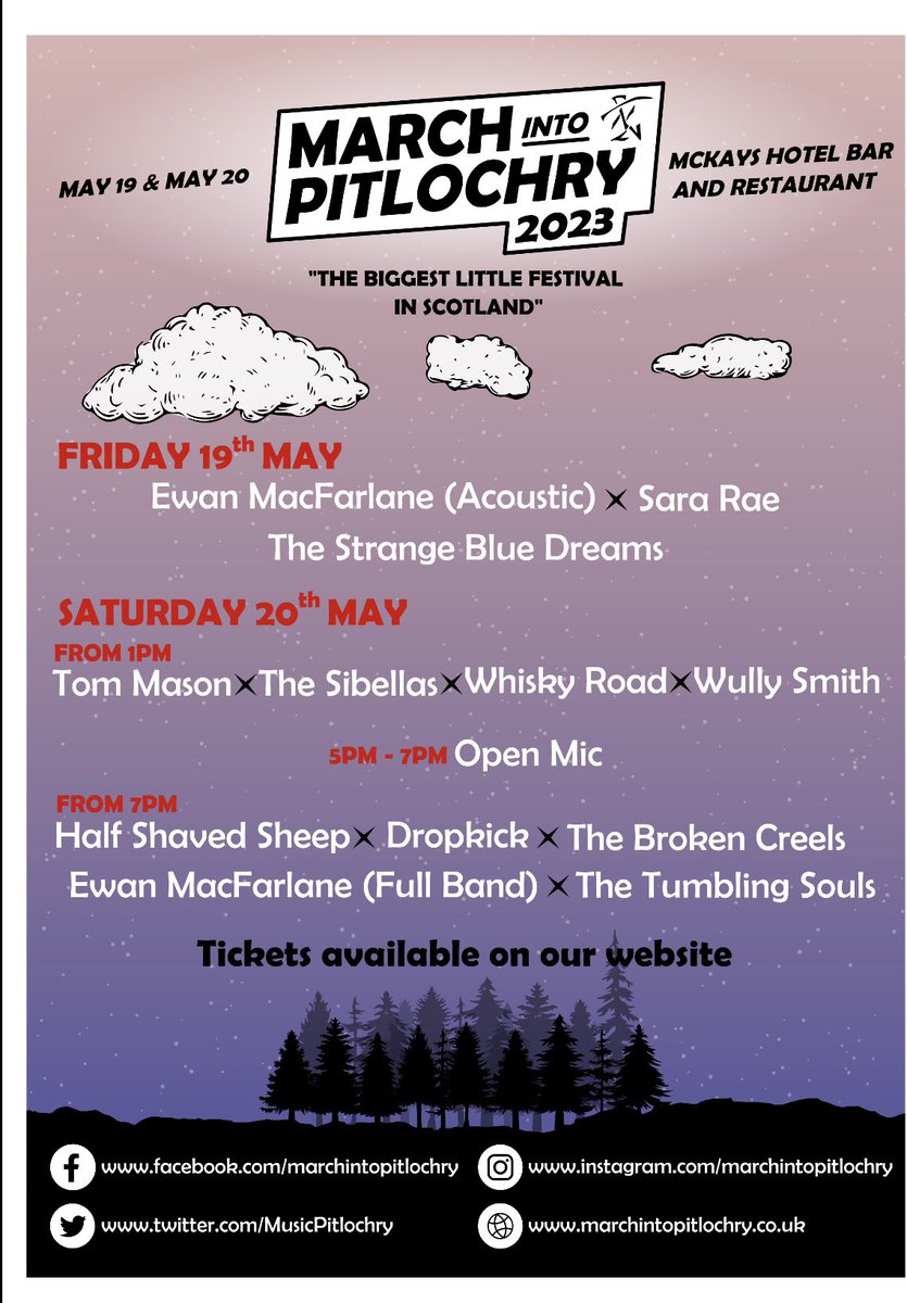 Running order for MiP 2023. Tickets available via Ticketweb and our website.