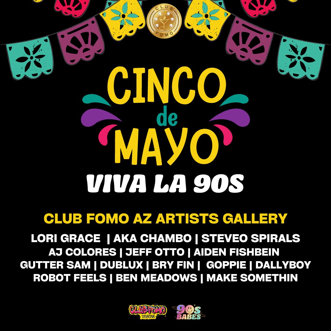 This Friday at <a href="/theclubfomo/">Club FOMO Degenz</a> we are thrilled to be featuring local AZ artists:

@lorigraceaz <a href="/akachambo/">A͓̽K͓̽A͓̽ ͓̽C͓̽h͓̽A͓̽m͓̽B͓̽o͓̽™</a> <a href="/Steveospirals/">Steveo Spirals</a> <a href="/AJColores/">⚡️AJ Colores✨≹ 📸PHOENIX PHOTOGRAPHER .ʲᵖᵍ🌵AVCULT</a> <a href="/megafishbein/">MegaFishbein</a> <a href="/robotfeels/">Robot Feelings | MINTING NOW</a> <a href="/lifeinthegutter/">Gutter Sam🐈♀️🎨</a> <a href="/cryptorookie/">goppie</a> <a href="/JeffreyOtto20/">Jeff Otto Creative</a> <a href="/dallyboi___/">Dallyboi</a> <a href="/dubious_luxury/">DubLux</a> <a href="/MKSMTHN/">makesomethin.eth</a> <a href="/TheBenMeadows/">͏ ͏ ͏</a> <a href="/fin89fin89/">FIN</a>