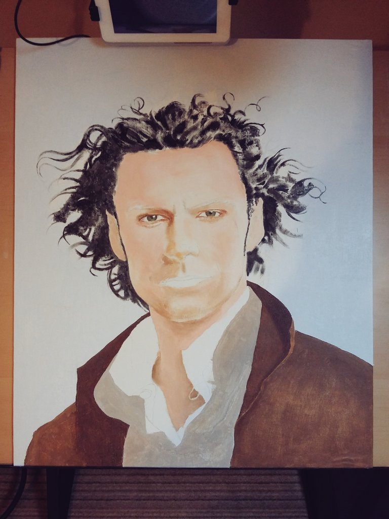 pjohnsonartist's tweet photo. My portrait of #AidanTurner as #RossPoldark painted in oil paint on a wood panel. 
I added a little additional hair to emphasise that wild, windy look.
#oilpainting 
#realism #fineart #Poldark #art #portraits https://t.co/wnyoR6i0xo