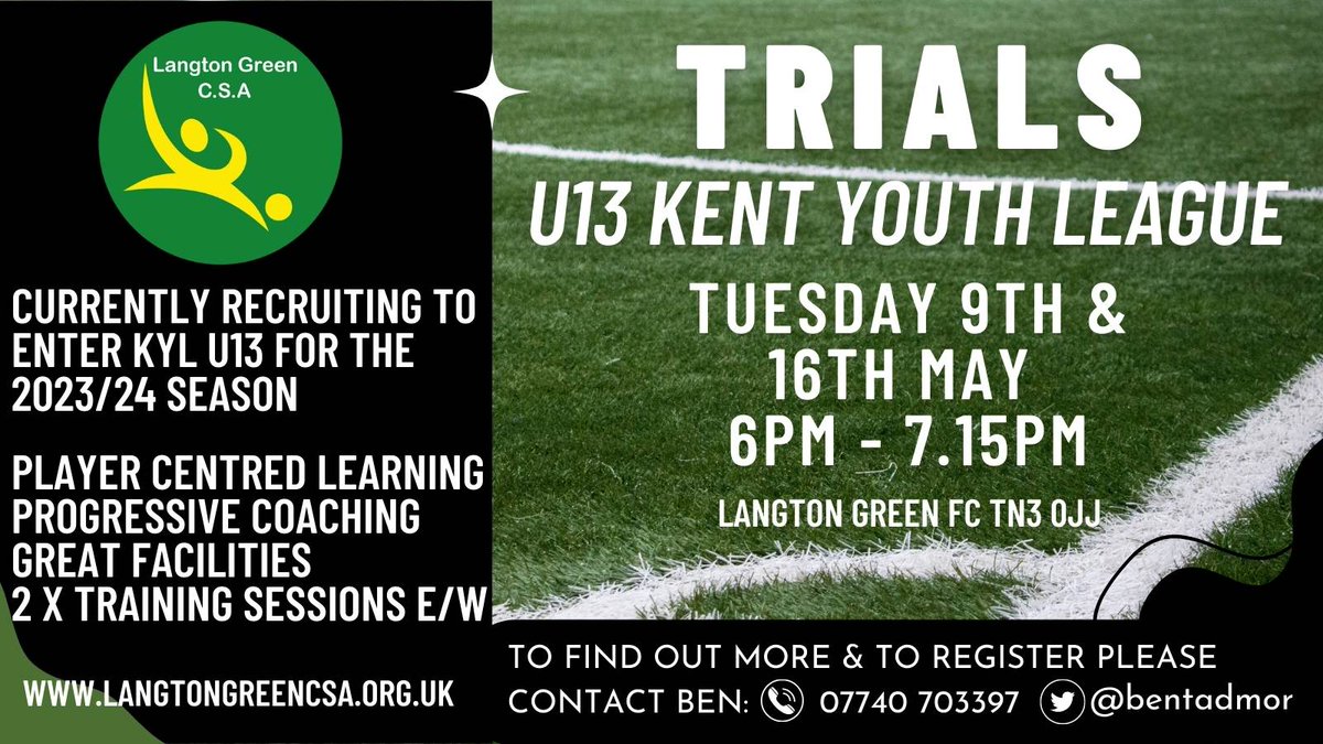 Great opportunity to play <a href="/KentYouthLeague/">KentYouthLeague</a> football in the u13 age group next season. Details attached.