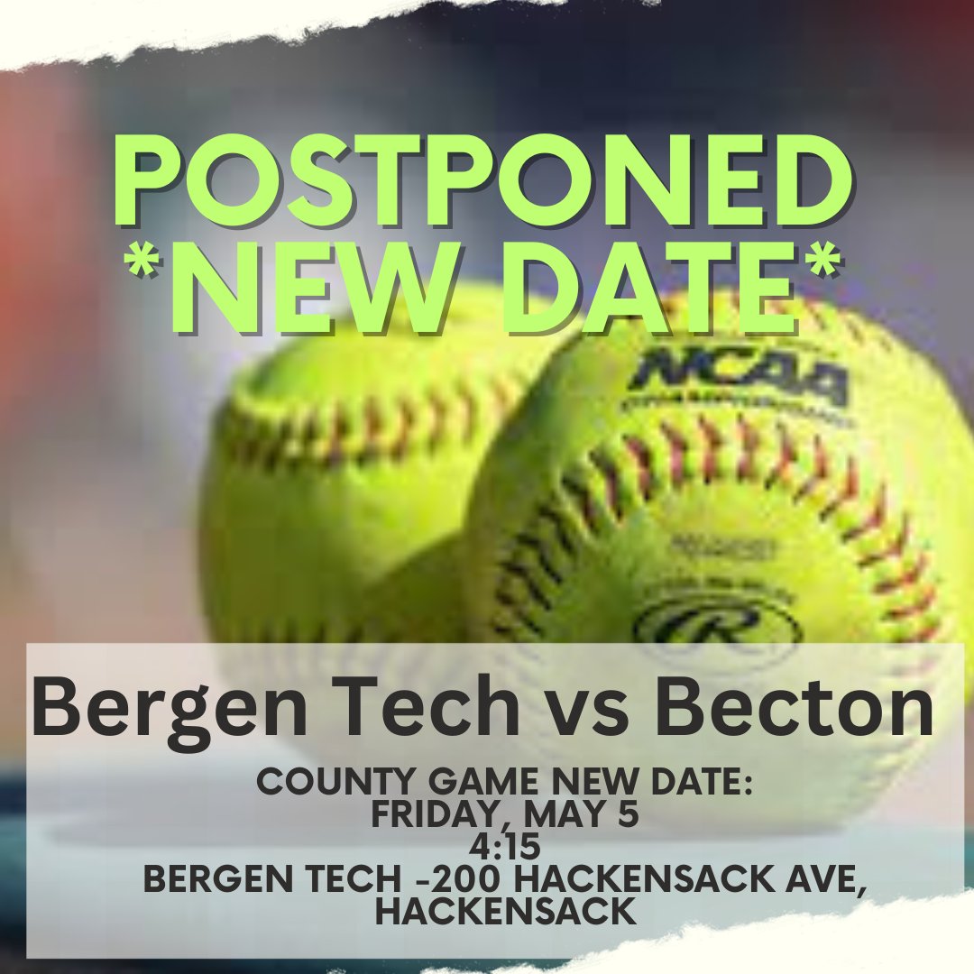 BT_Knights's tweet photo. Today's game has been postponed to Friday, May 5 at 4:15!! #bergencountynj #njhighschoolsports #BCWCA #softball #bergencountysoftballtournament https://t.co/1KXgRYQLXB