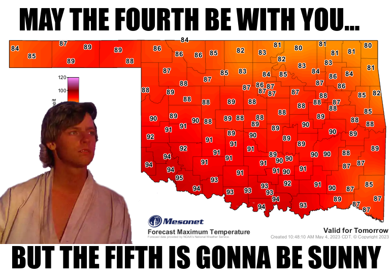 The clouds are strong today, but we jump right to summer tomorrow! #okwx #okmesonet