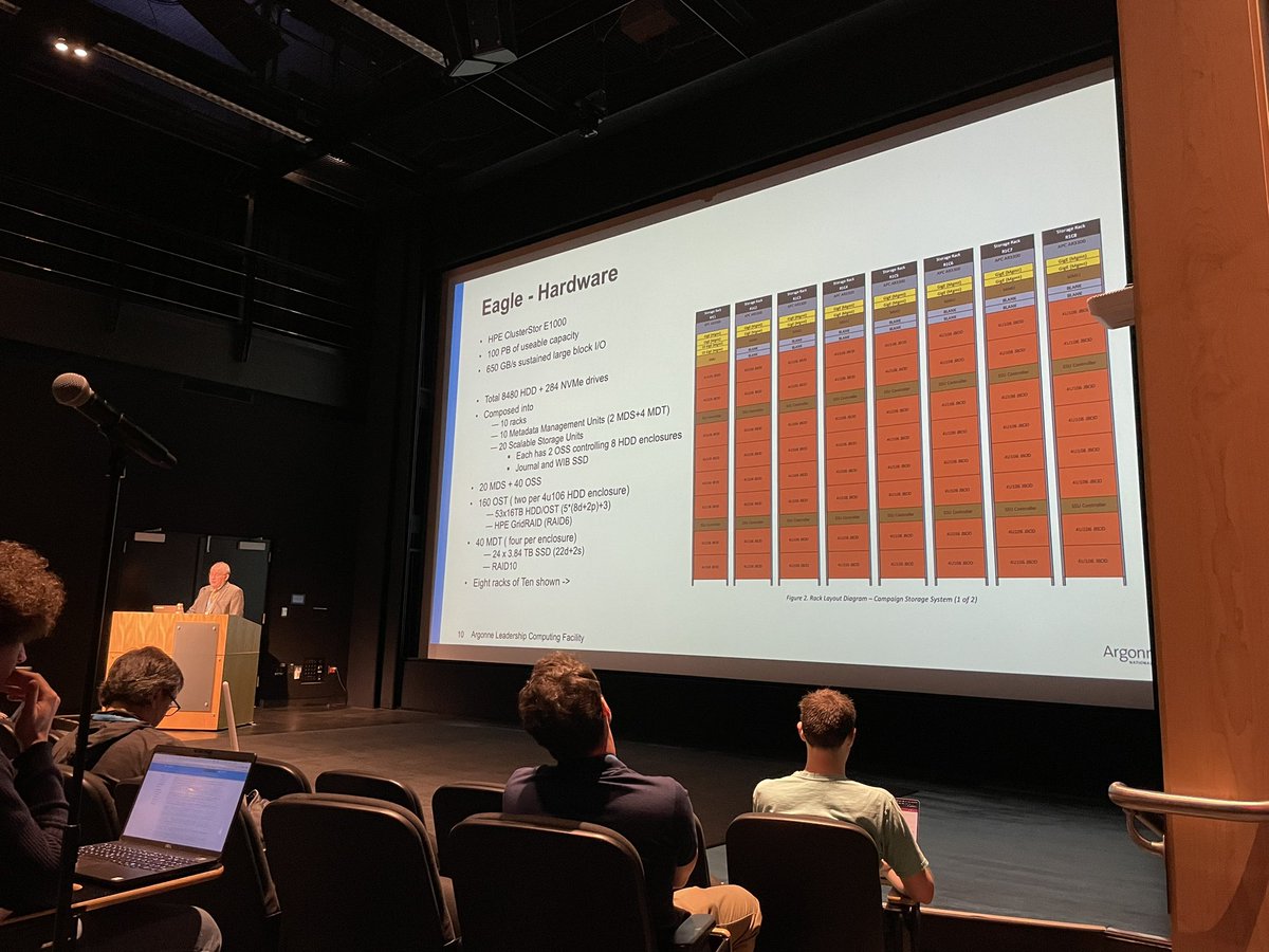glennklockwood's tweet photo. Alex K from ALCF giving the rundown of their community file system at #LUG23. These racks are insane—wonder how much they weigh and how much power has to go into them. Wouldn’t want to be near one during an earthquake either! https://t.co/lIJMXGBM88