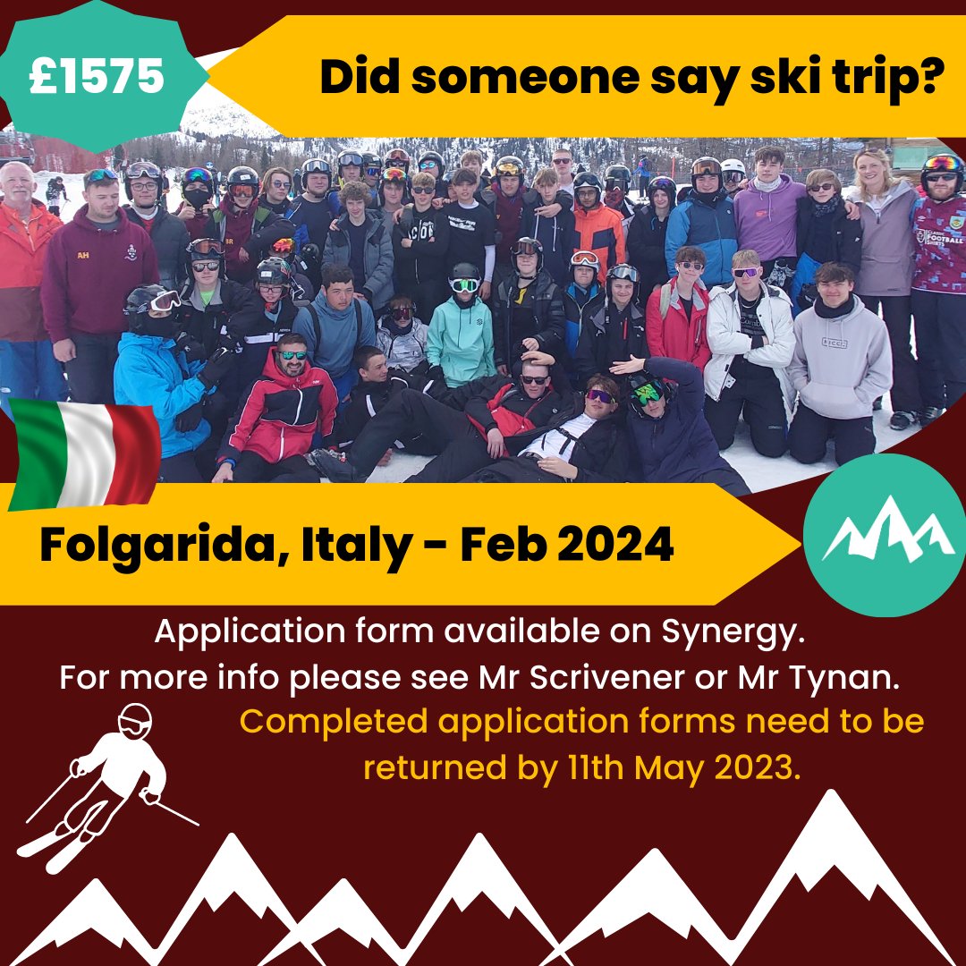 huttonsixthform's tweet photo. Ski trip is here again. Apply via the link in Synergy https://t.co/HI5fATr0Yt
