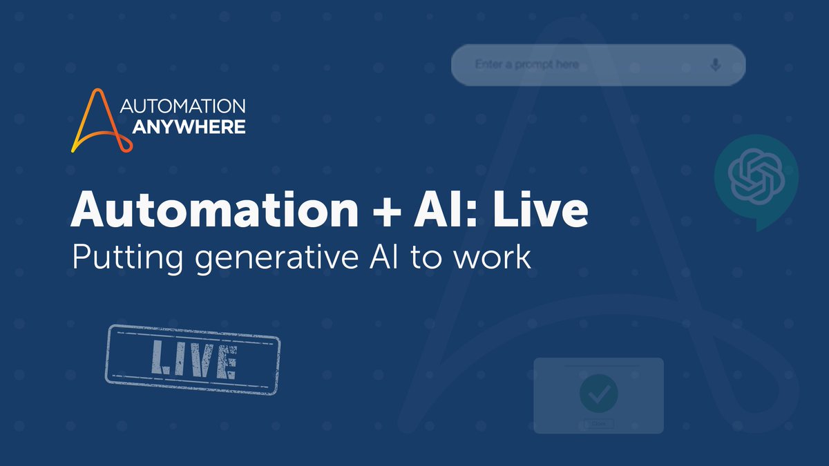Join us for a special digital event with experts across AI and automation! See how you can put #GenerativeAI to work with the Automation Success Platform, improving employee productivity, increasing ROI, and boosting business growth. Register here: …tionanywhere.registration.goldcast.io/events/5c212f6…