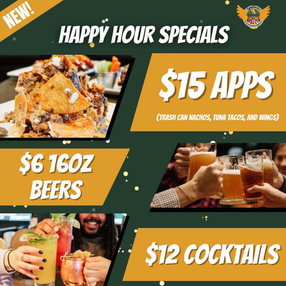 The best hour is HAPPY HOUR!🥂
Enjoy happy hour Monday - Friday starting at 4PM. Grab a seat🍽️