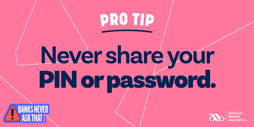 JerseyStateBank's tweet photo. Got an email, text, or phone call that claims to be from your bank, but is asking for your PIN or password? #BanksNeverAskThat #WorldPasswordDay  Just hang up and call the number on the back of your card. More tips here: https://t.co/S0vsiwC5zH https://t.co/ahmGZWFqGL