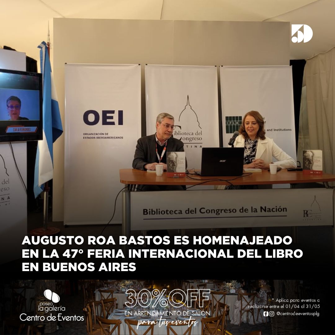 5DiasPy's tweet photo. 𝗟𝗜𝗧𝗘𝗥𝗔𝗧𝗨𝗥𝗔
El homenaje al Premio Cervantes, Augusto Roa Bastos se realizó este miércoles 3 de mayo en el Stand de la Biblioteca del Congreso Nacional de Argentina.

𝗟𝗲𝗮 𝗺𝗮́𝘀:  https://t.co/qcN18JhweX https://t.co/bOLXCkAvqI
