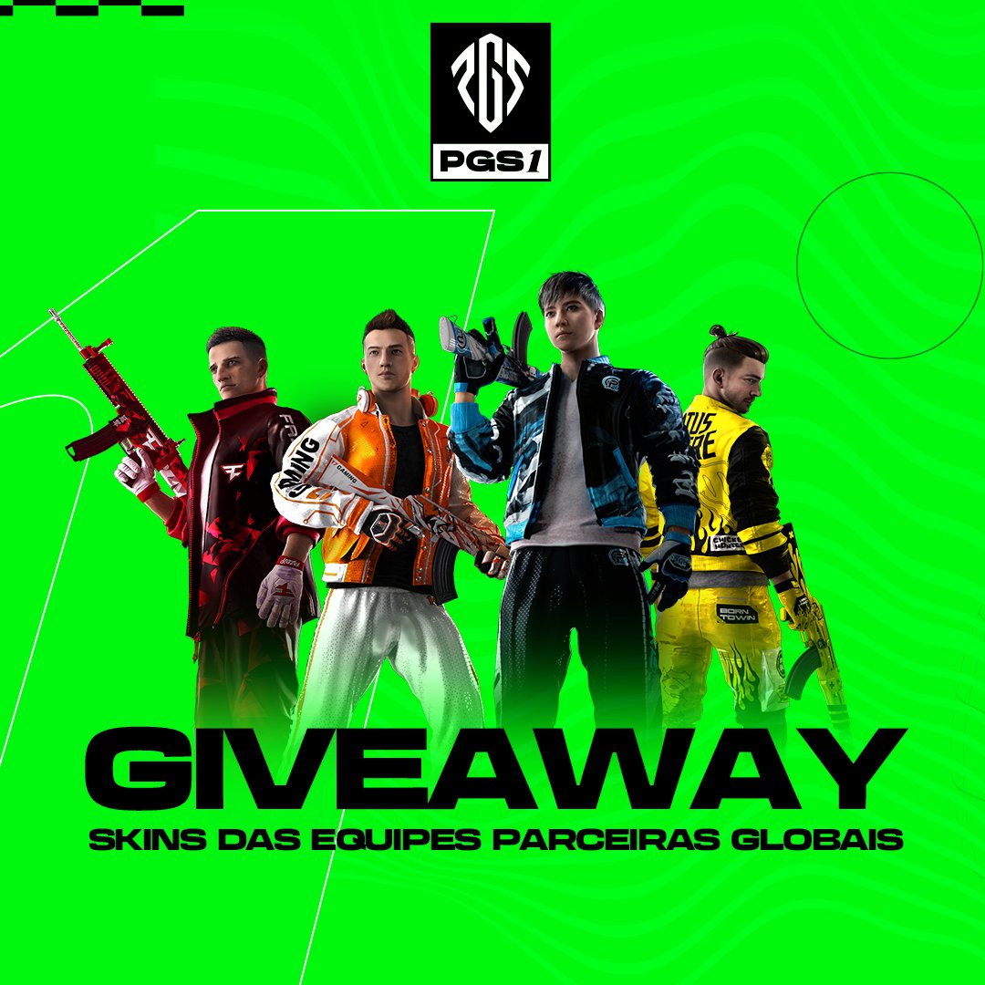 GIVEAWAY NA ÁREA 🥳

Que tal celebrar o #PGS1 com uma SKIN EDIÇÃO EQUIPES? 🌐

Participe seguindo o nosso perfil e dando RT neste post. 🚨

É a sua chance de ganhar uma skin das EQUIPES PARCEIRAS GLOBAIS. 📷

📒 Regras: bit.ly/3Hy5Zrx