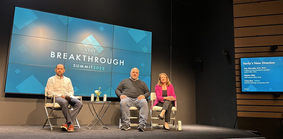 @Verily’s New Direction laid out at #STATBreakthrough @statnews 

@DrAbernethyFDA: Research and care under a transparent patient centricity product development using longitudinal data. Bringing research to all people.

@stephengillett : Drive behavior for stakeholders to…