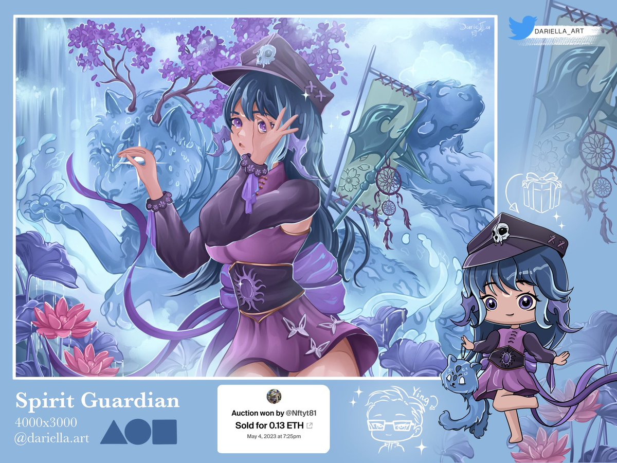 🔥 SOLD 🔥

The auction is over! Thank you so much for supporting me and my creativity! I'm veryyy happy☺️💜🙏🏻
"Spirit Guardian" on foundation
👉🏻Owner: <a href="/Ying819/">Nftyt81</a> 💖✨

I have already sent your gift, please check🎁🥰 Thank you dear!(>ω<)
Yaaaay^^🥳🥳🍾
