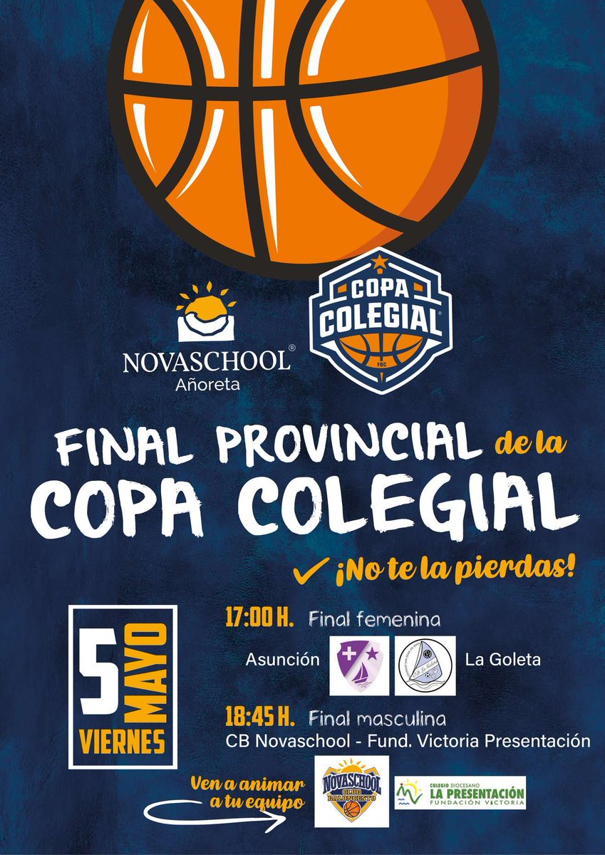 Novaschool_es's tweet photo. Mucho➕que BALONCESTO 🏀
Mañana #FinalProvincial @CopaColegialMLG en el pabellón @Novaschool_es #Añoreta🔝
Nuestro equipo #junior masculino se enfrenta a @ED_FundacionSMV
Te esperamos para animar a nuestro equipo #GoNova #NovaschoolAmarilloYAzul
▶️Previa: https://t.co/2eJCEPEwLB https://t.co/xncN3OQG5k
