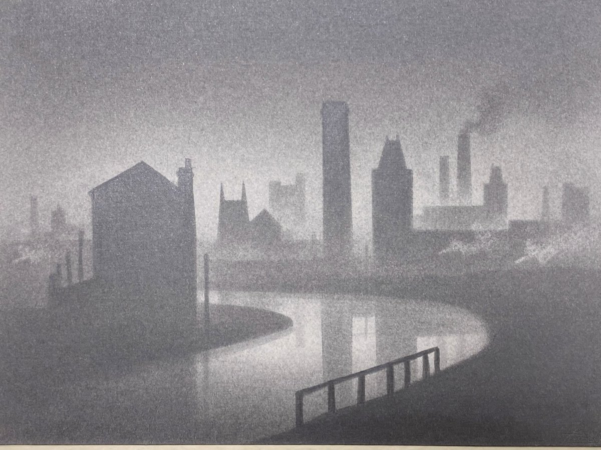 Trevor Grimshaw had a unique view of the northern industrial landscape. This fantastic towncape and canal drawing is now available in the gallery

#northernartists #trevorgrimshaw