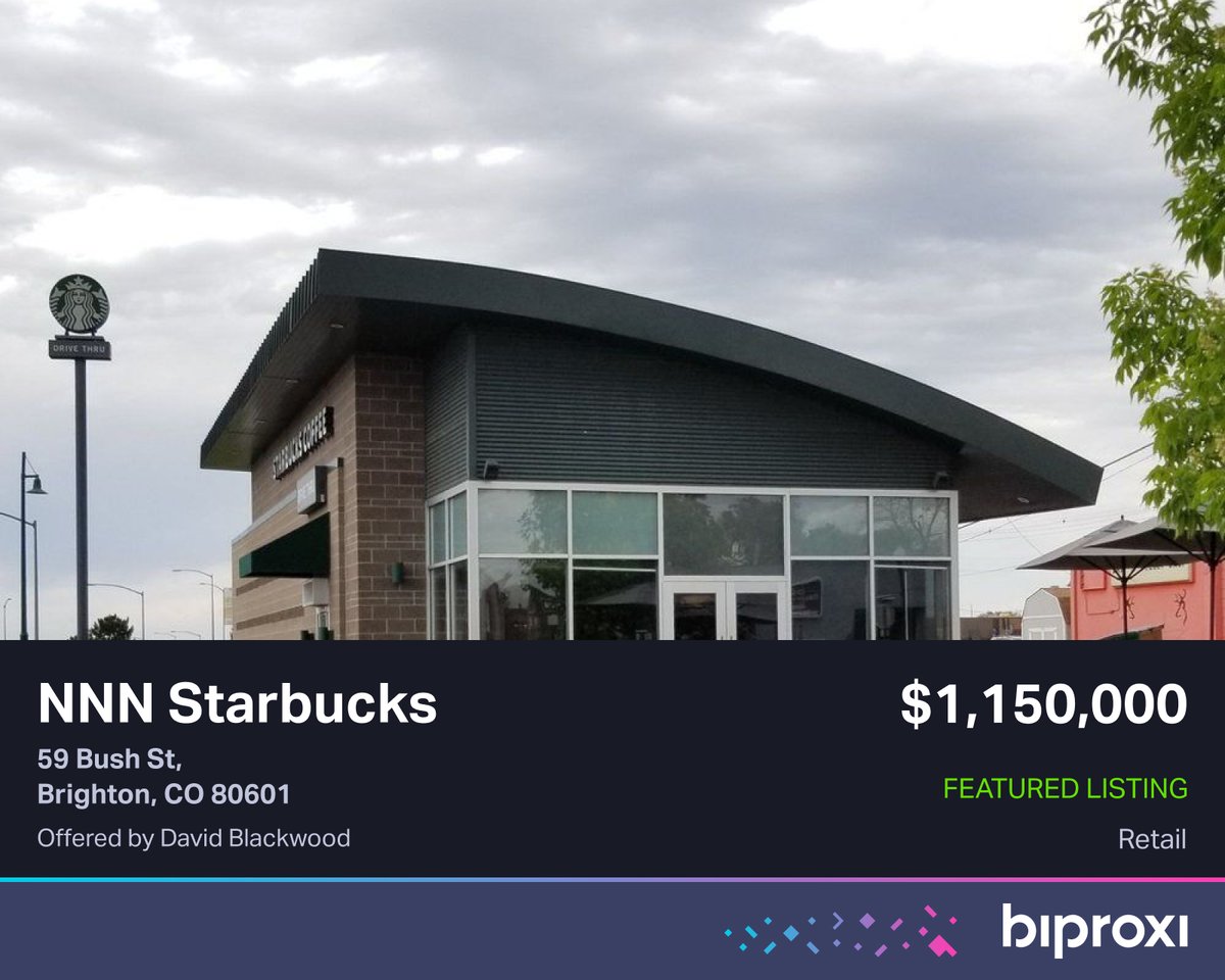 Biproxi's tweet photo. Featured this week on Biproxi, a full-service Starbucks in a prime location, just off the US 85 highway in Brighton, CO visible to 19,000 vehicles per day.
Don’t miss this top performing NNN in a great location - click for all the details: https://t.co/WyT4DWcHRe https://t.co/G1KNyYWo4s