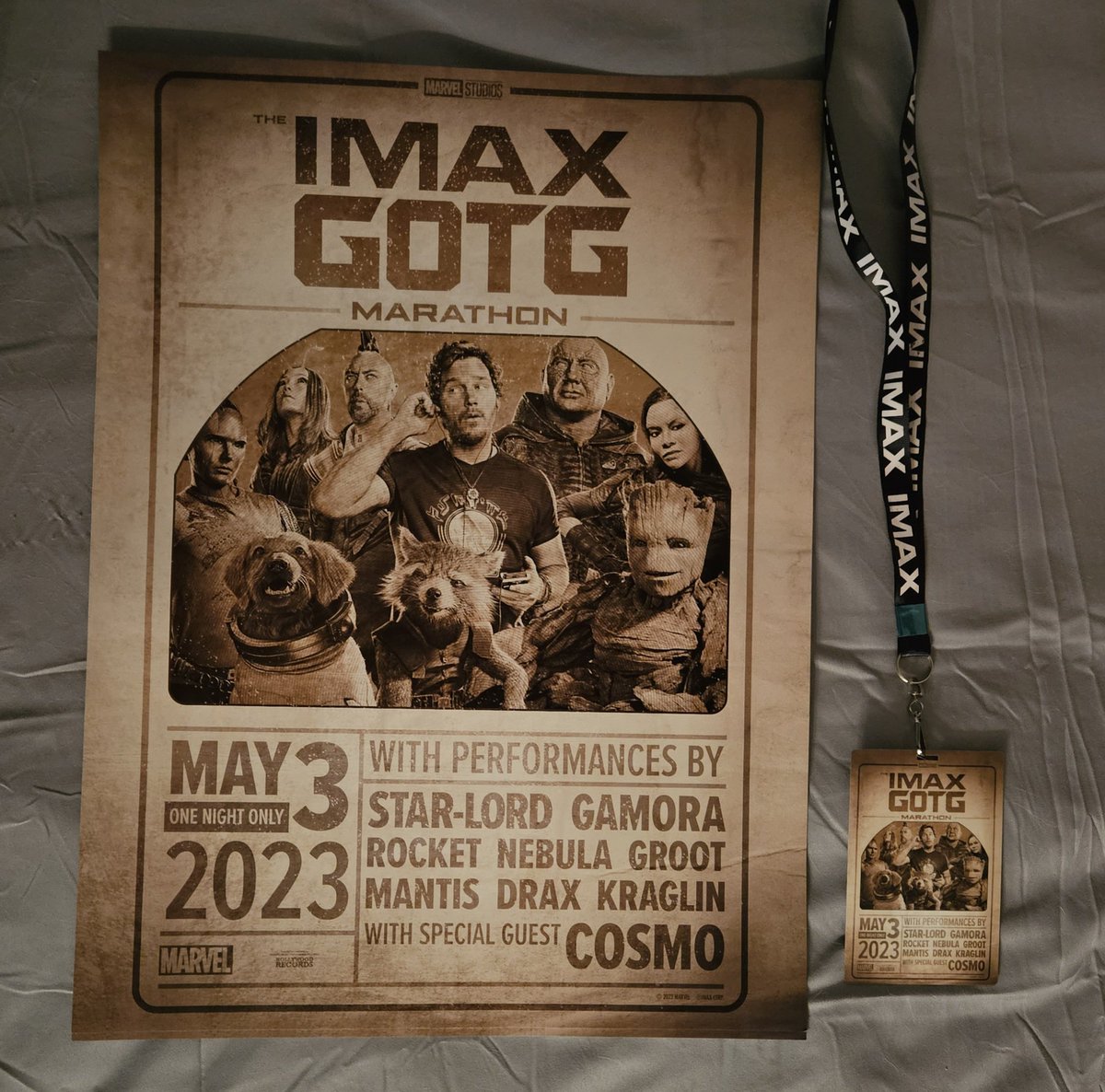 shur_thing's tweet photo. Caught an early screening of Vol 3 last night as part of the marathon. It has a great mix of action, comedy, emotion, and, of course, great music. But it is a bit long. Overall, it is a very satisfying conclusion to the trilogy. #GuardiansOfTheGalaxy #IMAX https://t.co/OY810aPoa5