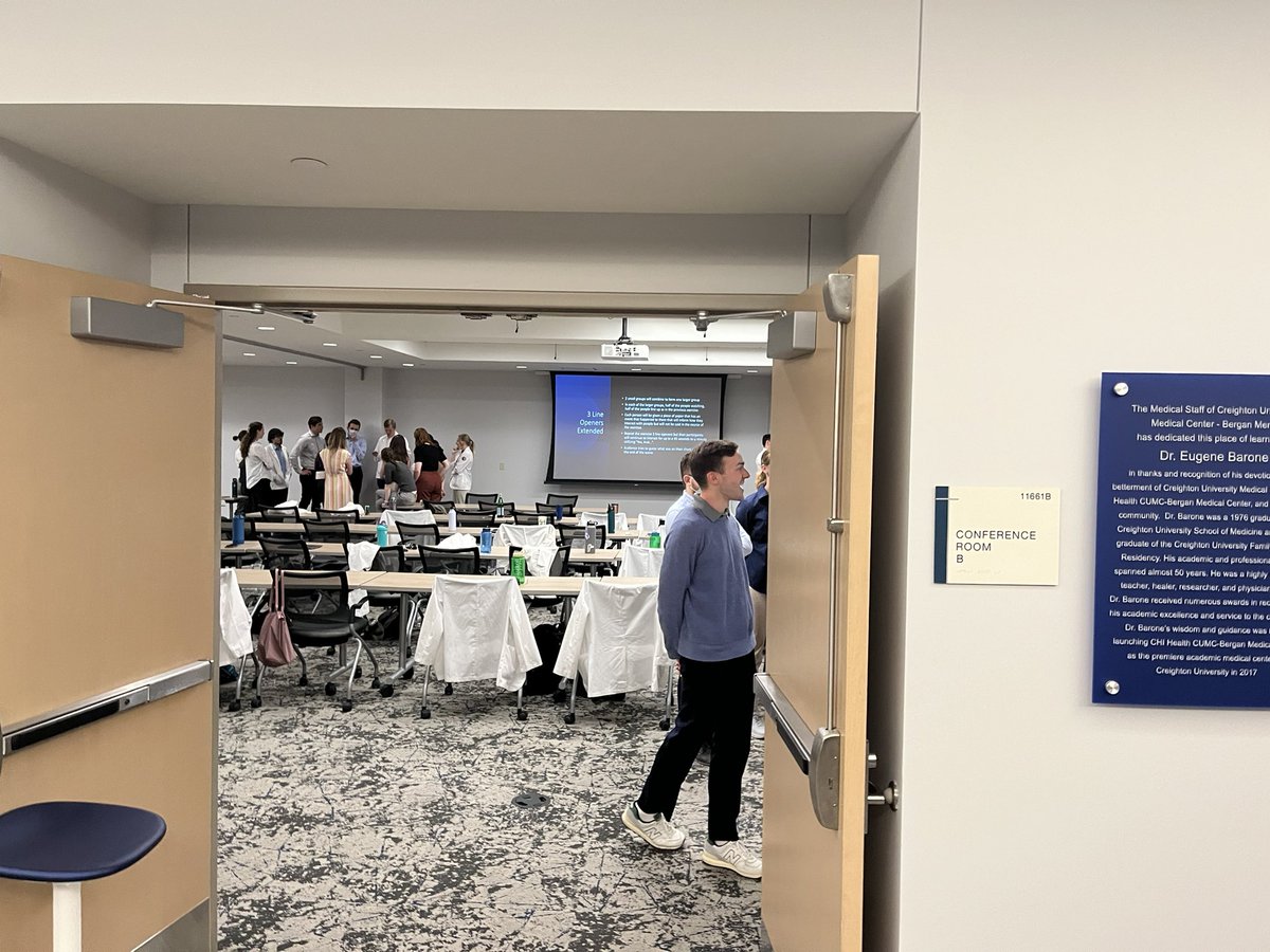HcareImprov's tweet photo. Every medical student in Omaha that is part of the class of 2025 will have been trained in #medicalimprov! Keep that in mind for the #2025match! A great workshop this AM with @CreightonSOM 3rd years! https://t.co/ZtUF9b2sVe