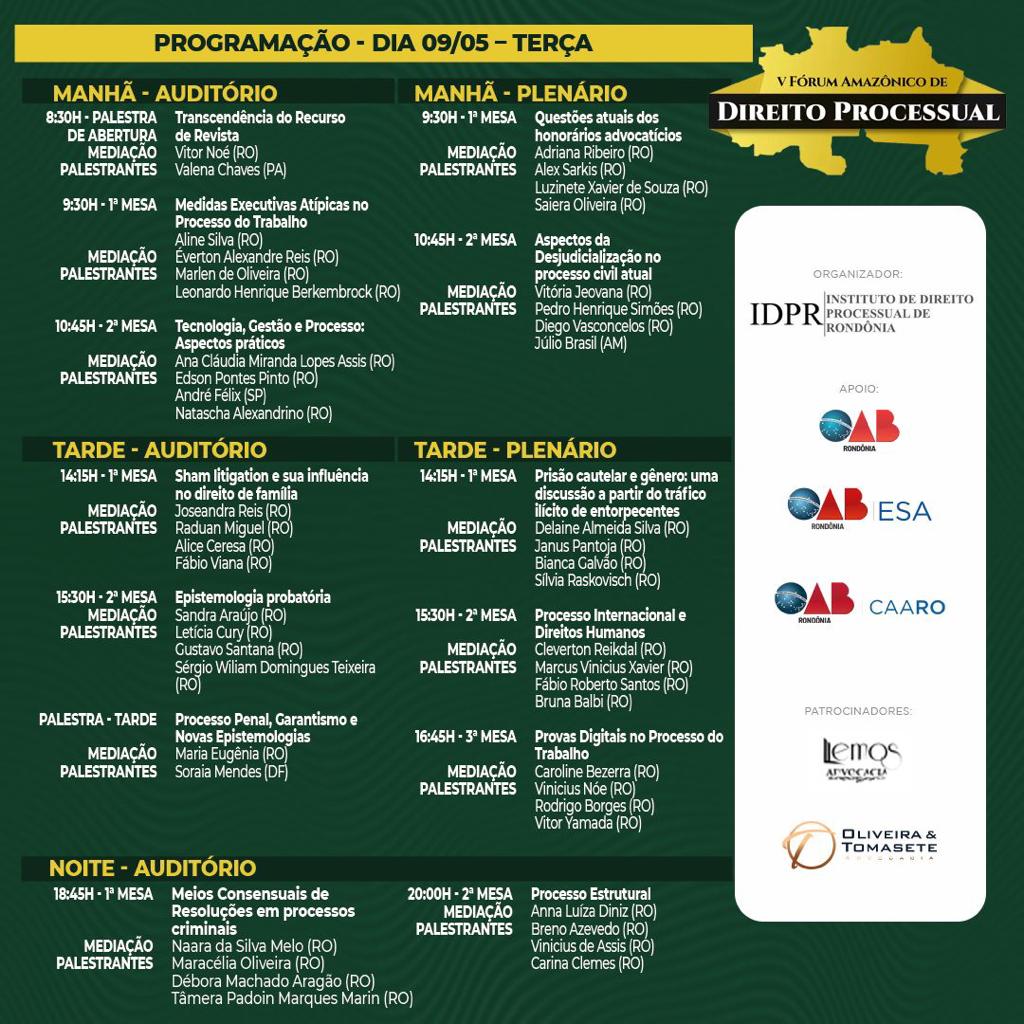 idprprocesso's tweet image. Programação completa do V Fórum Amazônico de Direito Processual.