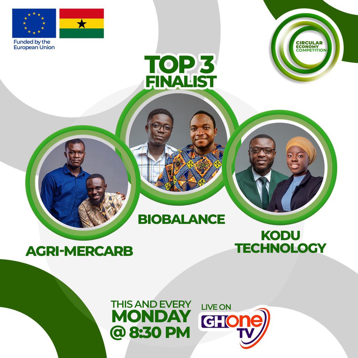 We have made it to the final 3 of the #CircularEconomyCompetition season 2 🤩🤩  Catch the final episode on @ghonetv and @europeinghana YouTube ( European Union Delegation Ghana ) next Monday at 8:30PM.  #GoCircular #GoGreen #StartUpBusiness #ecofriendly