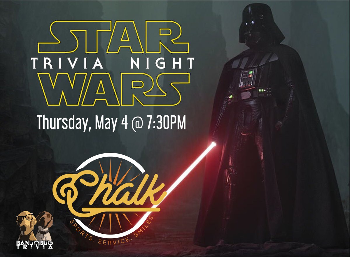 BanjoBugTrivia's tweet photo. TONIGHT -- We've got STAR WARS VISUAL TRIVIA at Chalk in Chisholm Creek! 

1324 W. Memorial Road -- All ages welcome, and come hungry! We'll start at 7:30. https://t.co/8xpnOShFIA