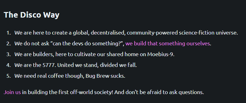 QuasarSure's tweet photo. @dzcodes @PapoDisco The Disco Manifesto includes this and is followed by the Community projects, mostly self funded or a hybrid. Bottom Right corner of the page is the "Next" button. You'll see a list of the Community projects there. Not to mention #disCatalyst
https://t.co/5mzA6SnNdW https://t.co/uXRejKdDHP