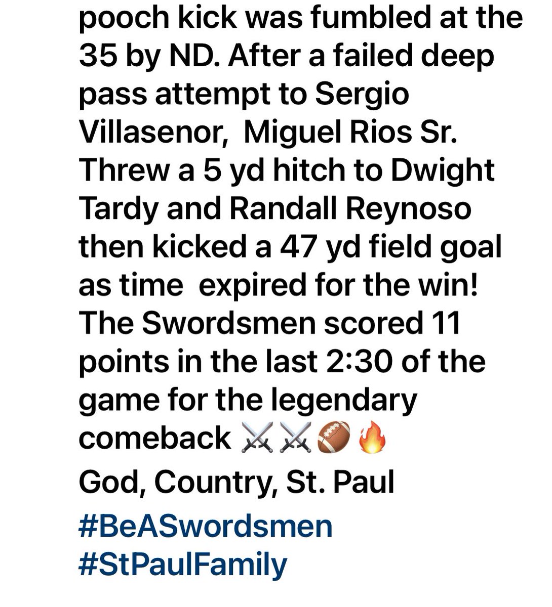 St. Paul Football⚔️⚔️ Photo is of #39 Alex De Leon &amp; #31 Dwight Tardy 
God, Country, St. Paul  
#BeASwordsmen  #StPaulFamily