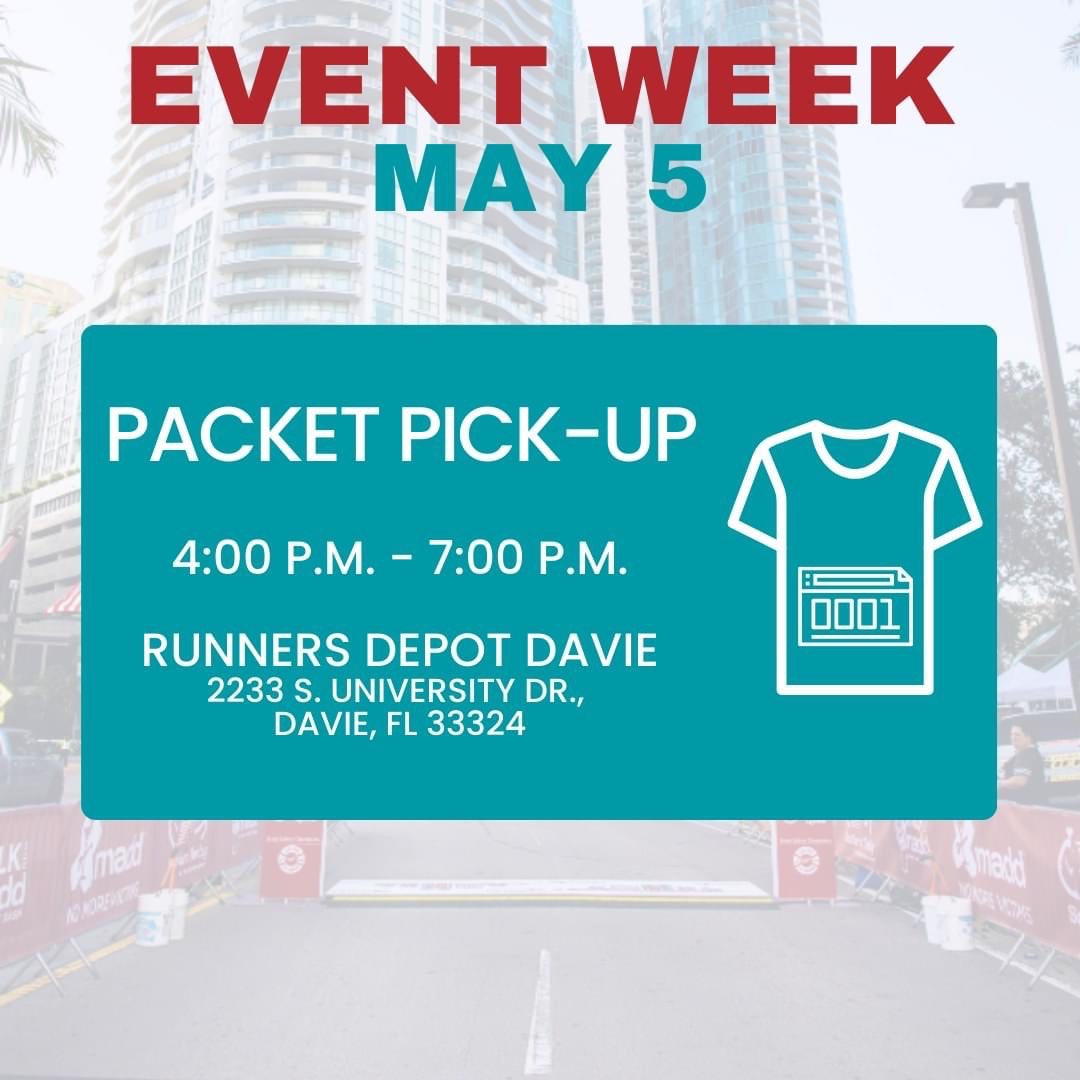 madd_fl's tweet photo. Ready, Set, #GetMadd!
Avoid long lines on race day and join us on TOMORROW, May 5th from 4:00pm-7:00pm at Runners Depot in Davie to pick up your 2023 Walk Like MADD & MADD Dash Fort Lauderdale 5K participant packet.
https://t.co/K9QjvLqPA1
#WLMFTL2023 #NoMoreVictims https://t.co/tlZN0XiCCH